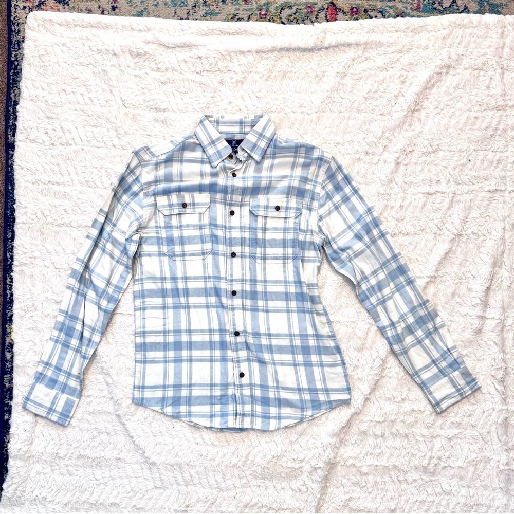 George Blue & White Plaid Button-Up Shirt Men’s Size 34–36 NWT – Soft Flannel